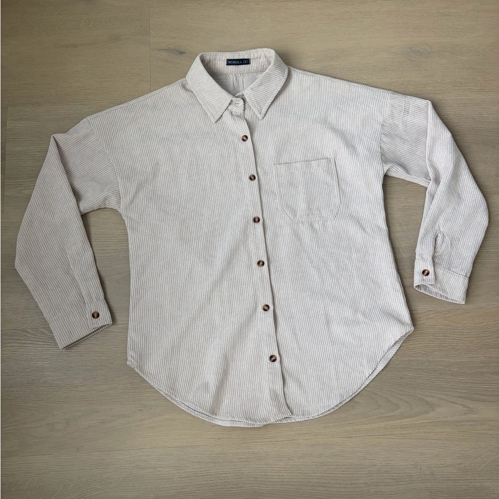 Light Beige Stripe women’s Button-Up Shirt